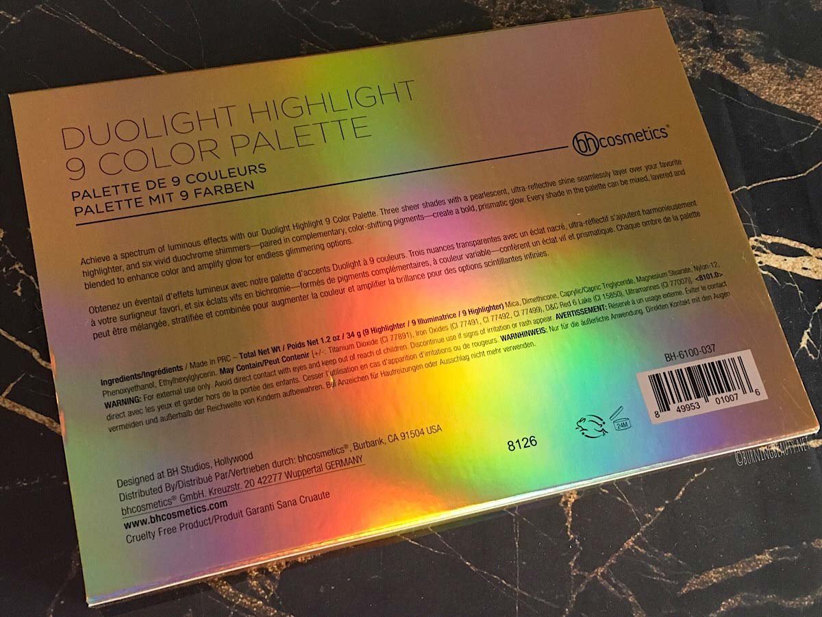 bh cosmetics duolight palette back