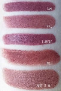 fenty beauty mattemoiselle lipstick thicc comparison
